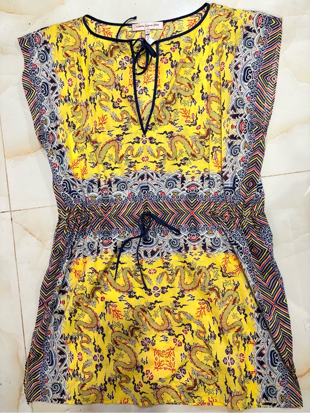 Nanette Lepore Swim Yellow & Rainbow Dragon-Print Coverup Tunic Beach Resortwear